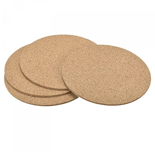 sourcing map 100mm(3.94) Round Coasters 2mm Thick Cork Cup Mat Self-Adhesive Pad 4pcs