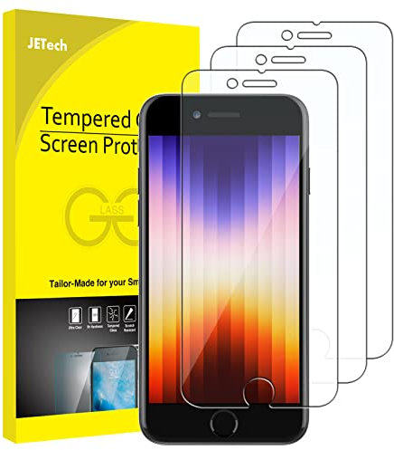 JETech Schutzfolie für iPhone SE 3 (2022 3. Generation) 4,7 Zoll, Panzer Schutz Gehärtetem Glas, 3 Stück