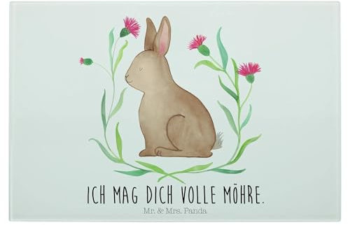 Mr. & Mrs. Panda Medium Glas Schneidbrett Hase Sitzen - Ostergeschenke, Osterdeko, Geschenk, Schneidebrett, Osterhase, Frohe Ostern, Osterdeko,