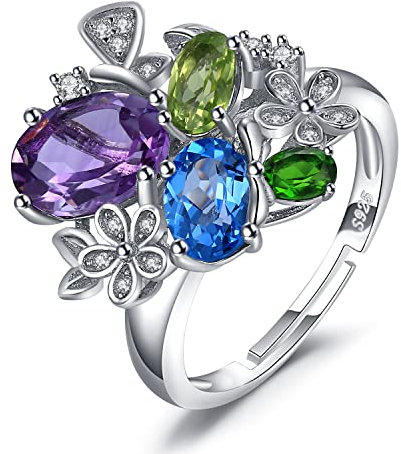 JewelryPalace Verstellbarer Ring, natürlicher Topas, blauer Amethyst, Peridot, aus Sterling-Silber 925, Edelstein, Topas Amethyst Peridot