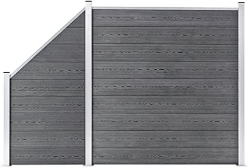 Hommdiy Zaunelement Gartenzaun Sichtschutzzaun Lamellenzaun Windschutz Zaun Windschutzzaun Terrasse Stecksystem Lärmschutz WPC Zaun-Set 1 Quadrat + 1 Schräge 273x186 cm Grau