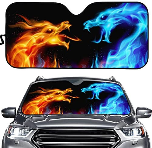 POLERO Sombrilla de coche con diseño de dragón de fuego, para vehículos, visera de sol, accesorios de verano, reflector de calor