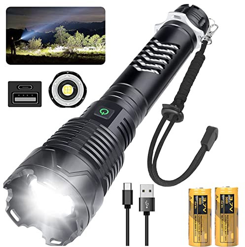 MUGUOY Wiederaufladbare Led Taschenlampe, 120000 High Lumen Extrem Hell XHP160 Taktische Handheld-Taschenlampe, USB Fast Aufladbar, 5 Licht Modi, Zoombare IPX6 wasserdichte für Outdoor Camping.