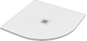 ERCOS Plato de ducha de mármol de 900 x 900 mm, diseño moderno efecto piedra, color blanco mate - Plato de ducha ultrafino
