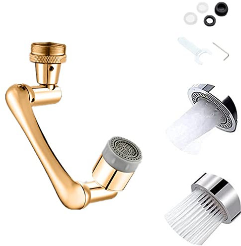 YGMXZL Économiseur d'eau Double Fonction,Laiton Pivotant Mousseur Robinet,Réglable Robinet Orientable Anti éclaboussures pour évier de cuisine et de salle de bain (Doré)