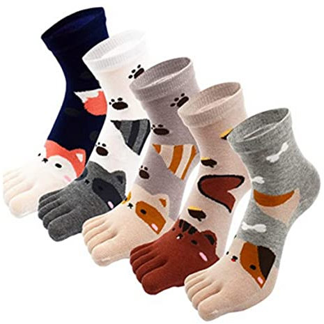 Liummrcy 5 Paare Zehensocken Baumwollkinder fünf Finger Socken süße Zeichentrick-Muster-Socken für Jungen Mädchen 3-12 Jahre