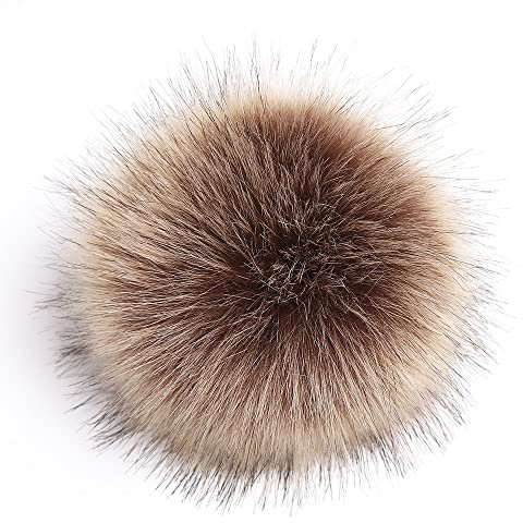 HEIYE 5Pcs Kunstfell Bommel Mit Druckknopf Pelzbommel Pompon Kunstfell Pompon Bommel Für Mütze Fell Fluffy Pompoms Ball Für Damen Und Mädchen Tasche Mützen Anhängern Dekoration (Brown)