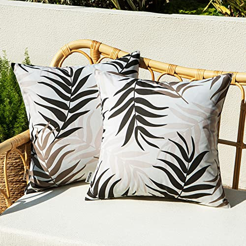 Woaboy 2er Set Outdoor wasserdichte Kissenbezüge Kissen Wasserfest Kissenhülle Dekohülle Sofakissen für Garten Balkon Wohnzimmer 45x45cm (Blätter Braun)