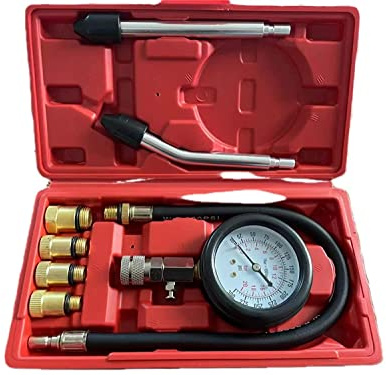 ZJERYL GULL 8PCS Compression Tester, Engine Compression Tester kit Professional Petrol Gas Engine Cylinder Pressure Gauge 0-300 PSI Automotive Tool for Motorcycle Car Truck(Plastic red)