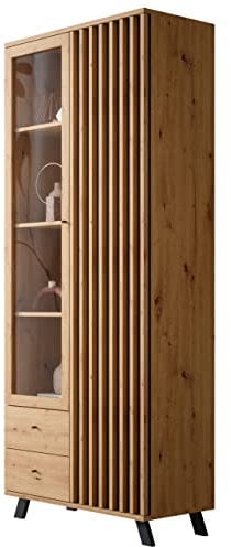 Newroom Vitrine Wildeiche Anthrazit Standvitrine Modern Vintage - 92x198x40 cm (BxHxT) - Vitrinenschrank Glasvitrine Highboard - [Barea.Four] Wohnzimmer Schlafzimmer Flur Esszimmer