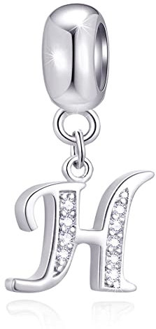 Buchstabe H Charms Initials H Alphabet Anhänger Perlen, 925 Sterling Silber Letra Charm Pendant mit klaren CZ, passen Pandora Herz Armreif Armband, Geschenke für Halloween/Urlaub/Chanukka
