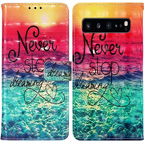 Rapuled Kompatibel mit Samsung Galaxy S10 5G Hülle, Handyhülle für Samsung S10 5G, Leder Wallet Magnet Brieftasche Etui Schutzhülle Lederhülle Klapphülle Tasche Flip Book Case Cover (Meer)