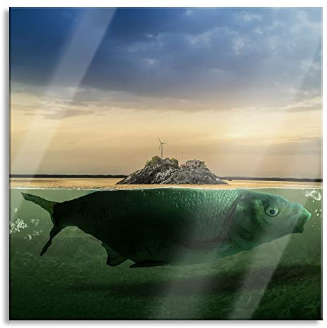 Pixxprint Glasbild, Wandbild auf Echtglas, Abstrakter Fisch mit Felsrücken, 40x40 cm, inkl. Aufhängung und Abstandshalter