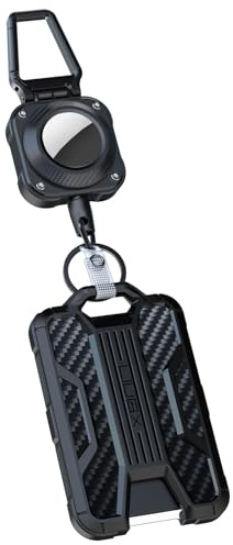 LIUGX Ausweishalter mit einziehbarem für Airtag-Schlüsselanhänger, robuster für Airtag-Halter/Hülle, langlebiger Ausweishalter (für 4 Karten), mit 80 cm einziehbarem Ausweisrolle, 10.000+ Rückprall