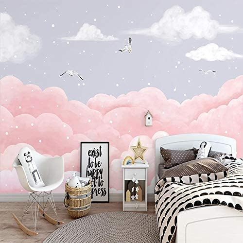 COJIC 3D Wandtapete Hand Gezeichnete Romantische Rosa Wolke Wandmalerei Schlafzimmer Wohnzimmer Heimdekoration 3D-Wandbild Tapete Abziehen Und Aufkleben Selbstklebend 140 (Breite) x 70 (Höhe) cm