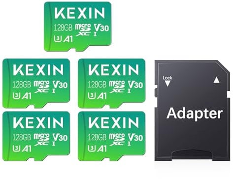 KEXIN 128Go Carte Micro SD Lot de 5 Cartes Mémoire microSDXC Full HD & 4K UHD UHS-I U3 V30 A1 Lot de 5 Micro Cartes SD Stockage pour Smartphone Android, Tablette