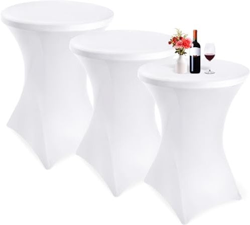 Showgeous 3 Packungen Stretch Stehtisch Husse für Bistrotisch Ø 80-85 cm Cocktail Tisch-Überzug Husse, Verstärkung im Fußbereich, Stretch-Husse Weiß Hussen für Stehtische und Bistrotische(Weiß)