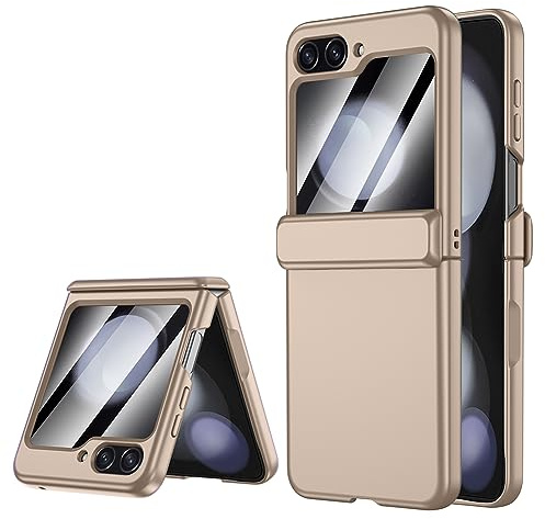LEIAU for Samsung Galaxy Z-Flip-5 Case: [Full Cover Hinge Protection] Slim Phone Case for Women and Men with Screen Protector Volume Key Protection Wireless Charging for Galaxy Z Flip 5 5G (GOLD)