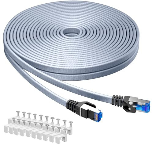 BUSOHE Cat 8 Cable Ethernet de 6m, Trenzado Cable de Red LAN Gigabit Plano de Alta Velocidad RJ45, Cable de Conexión de Internet 40Gbps 2000Mhz Compatible con PC, Portátil, Routers, Módem
