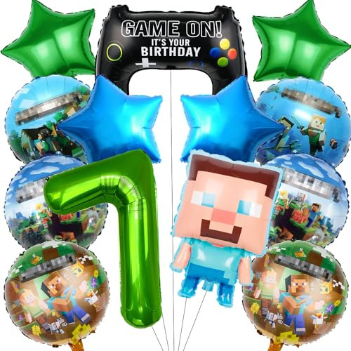 Pixel Luftballon Geburtstagsdeko 7 Jahre, 13 Stück Miner Gamer Kindergeburtstag Mitgebsel Jungen 7, Luftballon Geburtstag 7 Jahre Jungen Gamer Luftballon Deko Geburtstag Party Mitgebsel Luftballon