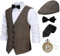 Gionforsy 20er Jahre Herren Wollartige Weste Kostüm Zubehör Set mit Hut Weste Fliege Krawatte Taschenuhr Gangster Accessoires Set für Great Gatsby Motto Party Halloween Karneval Fasching (Kaffee, S)