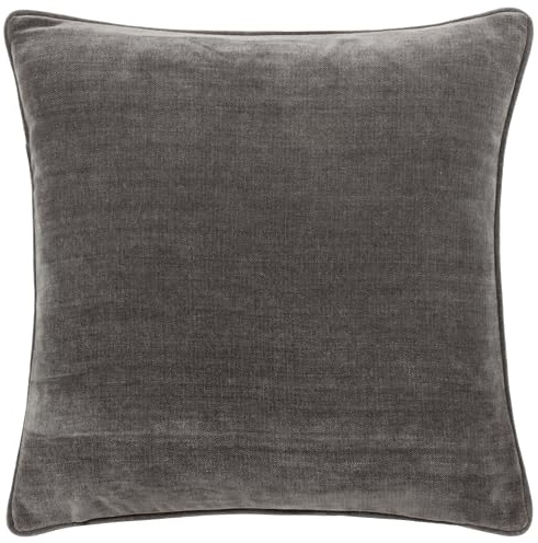 Yard Heavy Chenille Polyester Filled Cushion (Charcoal, 50 x 50 cm) | Soft Velvet Piped Decorative Cushion