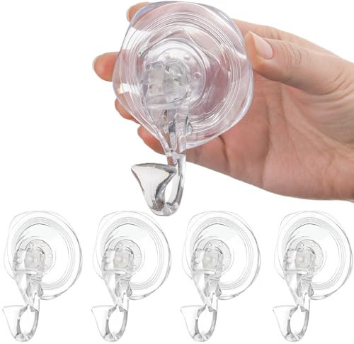 CISSIYOG 4-Pack Saugnapf Haken Extra Stark, Max 5KG Saughaken Ohne Bohren für Dusche Bad Küche Fenster, Mehrzweck Saugnäpfe mit Haken Wandhaken Handtuchhaken Ohne Bohren für Handtuch, Transparent