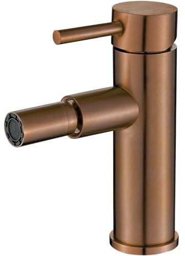 VALAZ Rubinetto Bidet Rosa Spazzolato Protezione PVD | Miscelatore Lavabo Bagno Acqua Fredda e Calda, Risparmio Acqua | Installazione Facile | Ottone, Inossidabile, Elegante, Curvo, Serie Jabalón