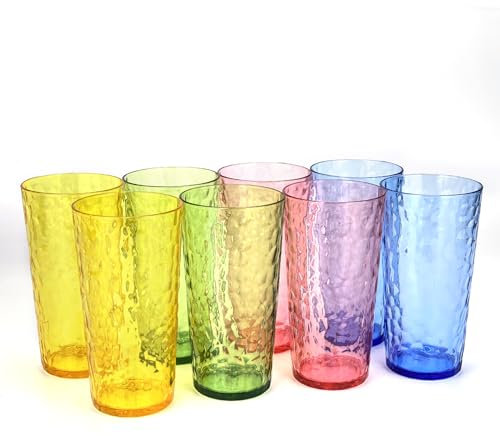 Yalin Vasos de plástico acrílicos de 24 onzas, vasos de plástico reutilizables, apilables, sin BPA, a prueba de roturas, aptos para lavavajillas, juego de 8 (multicolor)