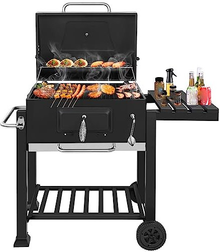 Familien-Außengrill, Terrassen-Holzkohlegrill mit Beistelltischen, Camping-Grill, Grill, Holzkohlegrill im Freien
