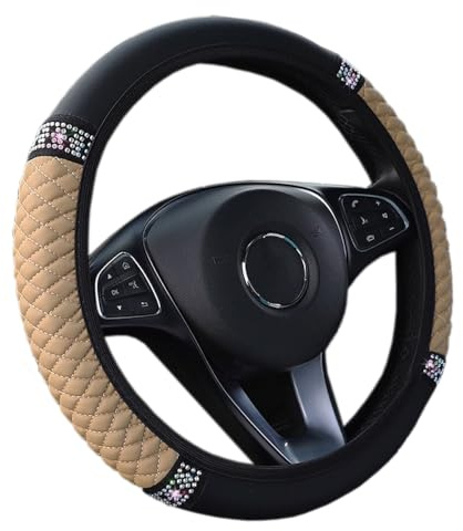 Lenkradbezug Auto,Lenkradbezug Leder,Universal weich bequem Steering Lenkradschoner für Auto Zubehör,Diamant-Lenkradabdeckung Lenkradhülle Sommer Winter Autozubehör Innenraum 37-38cm Beige