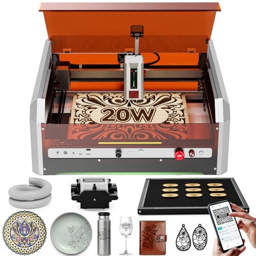 Laser Graviermaschine, 20W Woxcker L8 MAX mit Gehäuse, All-in-One-Vormontage-Laserschneider mit Air Assist, Honigwabenplatte und Kamera 400x400 mm Arbeitsbereich für Holz, Metall, Acryl, Glas