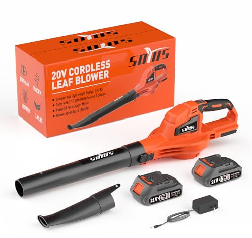 SOYUS Leaf Blower, 20V Leaf Blower Cordless with 2x2.0Ah Battery and Charger, 150 MPH Electric Leaf Blowers with Two-Speed Mode, Blowers for Lawn Care, Debris Dust Cleaning(Orange)