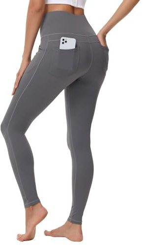 GEMZIX Damen Kühlende Jeggings Stretch High Waist Butterweiche Sport Leggings Leicht Blickdicht Wanderhose Sporthose Lang mit Taschen Yogahose für Gym Fitness Alltag, Grau, M