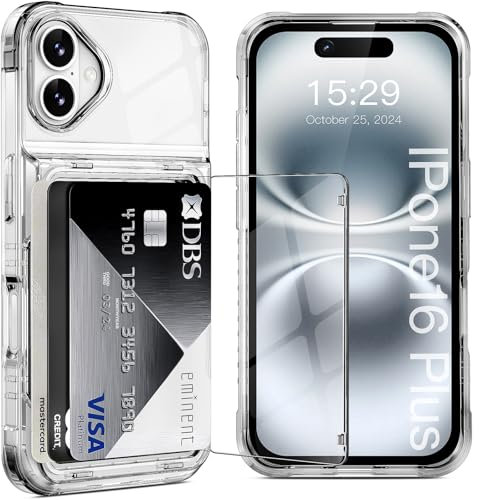 ACANDYA for iPhone 16 Plus Case Wallet Clear Card Holder Slot Flip Cover Shockproof Protective Hard Shell Transparent Armor Anti-Scratch Anti-Yellow Case for iPhone 16 Plus 6.7 inch