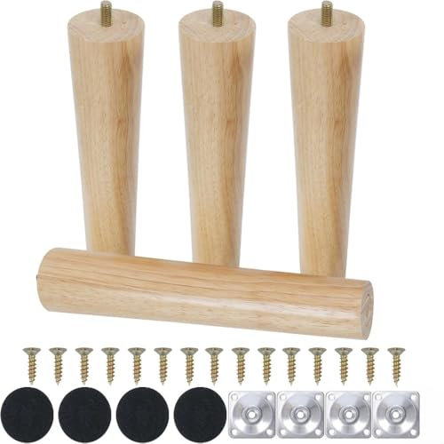 Qodiacl 4 Stück Möbelfüße Holz 25cm Holzfüße für Möbel Eichenholz Schrankfüße Sofafüße Möbelbeine Rund Holzbeine für Couchtisch Bett Kommode Stuhl Couch Tisch Schrank Sofa Beine