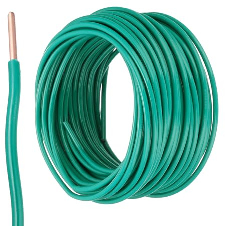 sourcing map 50 Feet Electrical Wire Insulated Solid Copper 14 AWG Hook Up Wire Cable THHN Wire Residential, Industrial, Grounding, Electrical Rated for 600 Volts,UL listed,Green