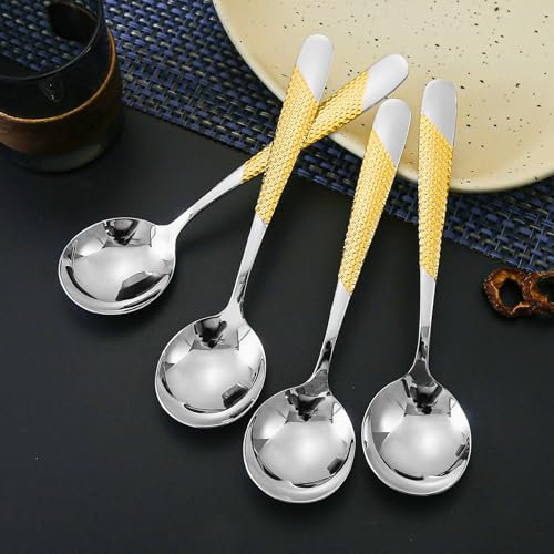 DAFFODILY® Luxury Cutlery Set, 18/10 Stainless Steel, Mirror Finish Kitchen Cutlery Sets, Dishwasher Safe, Ideal for New Home Gifts, Flatware Silverware Set (Gold Soup Spoon 6 Pc)