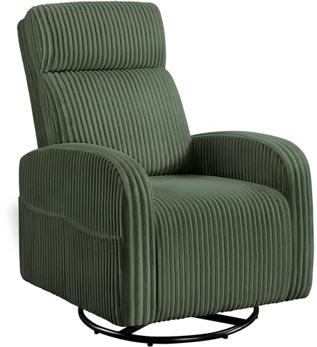 Yaheetech 360° Swivel Glider Chair for Nursery, Rocking Chair Nursing Chair with Side Pockets, Corduroy Glider for Living Room with High Back Dark Green