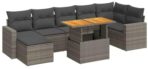 vidaXL 8-TLG. Garten-Sofagarnitur mit Kissen Grau Poly Rattan