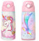 Kioko Trinkflasche Kinder Edelstahl Strohhalm - Thermosflasche 500ml - TÜV geprüft - BPA frei - Auslaufsicher - Thermo Wasserflasche für Schule, Kindergarten (Einhorn+Meerjungfrau)