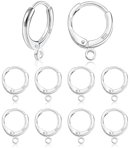 ALEXCRAFT 10Pcs 925 Sterling Silver Huggie Hoop Round Leverback Earring Hooks Back Jewellery Sterling Silver Dangle Earring Findings Small Huggie Hoop for Drop Dangle Earrings Making Accessories Set