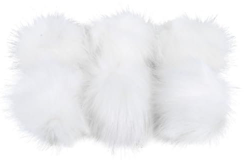 MiOYOOW Kunstfell Pompons, 6 Stück Künstliche Flauschige Haarball, DIY Kunstfell Bommel Pompon mit Druckknopf für Hüte, Schuhe, Schals, Taschen, Schlüsselanhänger, Handschuhe