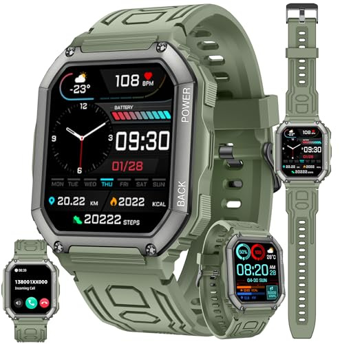 ZPIMY Smartwatch Herren mit Telefonfunktion, 1,8” AMOLED 5ATM wasserdichte Fitnessuhr mit Taschenlampe Schrittzähler Herzfrequenz, SpO2, Sportuhr Aktivitätstracker für Android iOS (Grün)