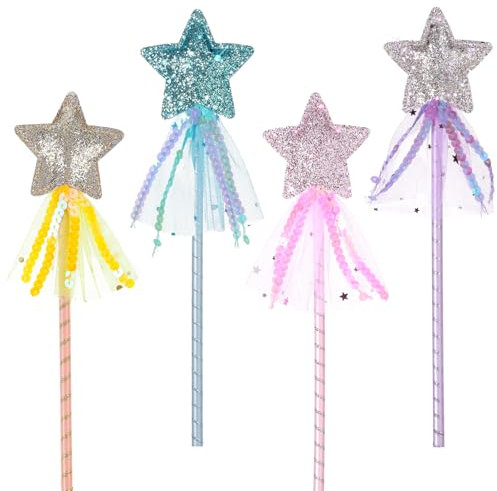 Teaaha 4 Stück Stern Zauberstab Prinzessin Zauberstab Fee Glitzer Stern Zauberstab Feenstab für Mädchen, Weihnachten Halloween Geburtstagsfeier Dekoration Fee Cosplay Geburtstag Party