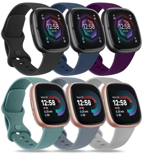 Tobfit 6 Stück Armband für Fitbit Sense 2 Armband Fitbit Versa 4 Armband Damen Herren,Silikon Sport Ersatzarmbänder für Fitbit Versa 3 Armband/Fitbit Sense Armband