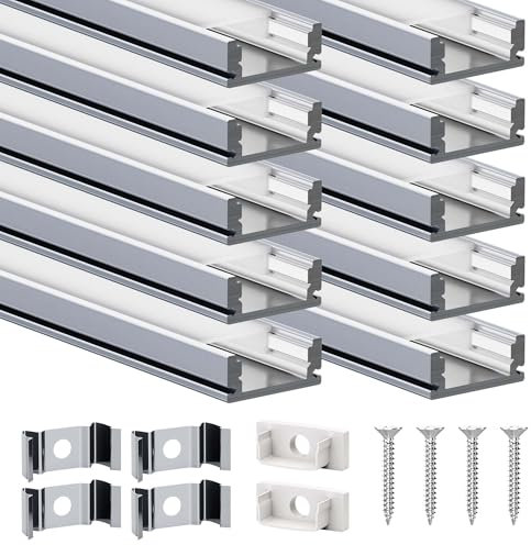 LASLUX 10x Profilé Aluminium pour Rubans LED 1M (10m) – Goulotte aluminium pour éclairage LED linéaire, 17.4 x 7mm – Compatible ruban LED large jusqu'à 12.1mm