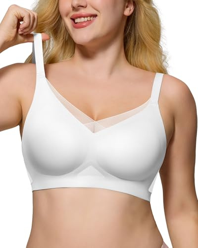 As Fairy Wireless Non-Wired Bra for Women Seamless Push Up with Soft Support Lace V-Neck Mesh Criss-Cross Back Everyday Lounge Yoga Use (White,XL)