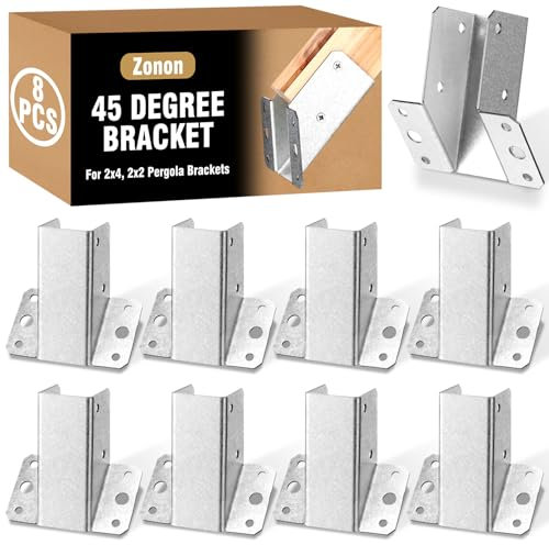 Zonon 8 Pcs 45 Degree Bracket 2x4, 2x2 Pergola Brackets 45 Degree Angle Bracket Pergola Brackets for Reinforcing Pergolas and Gazebos Hot Dip Aluminum Zinc