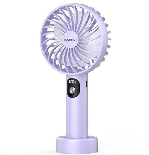 TECKNET Handheld Fan, Portable USB Hand Held Fan Rechargeable with LED Display, Mini hand fan 3 Speed Battery Operated Detachable Base Cooling Desk fans handheld for Home Office Bedroom Outdoor